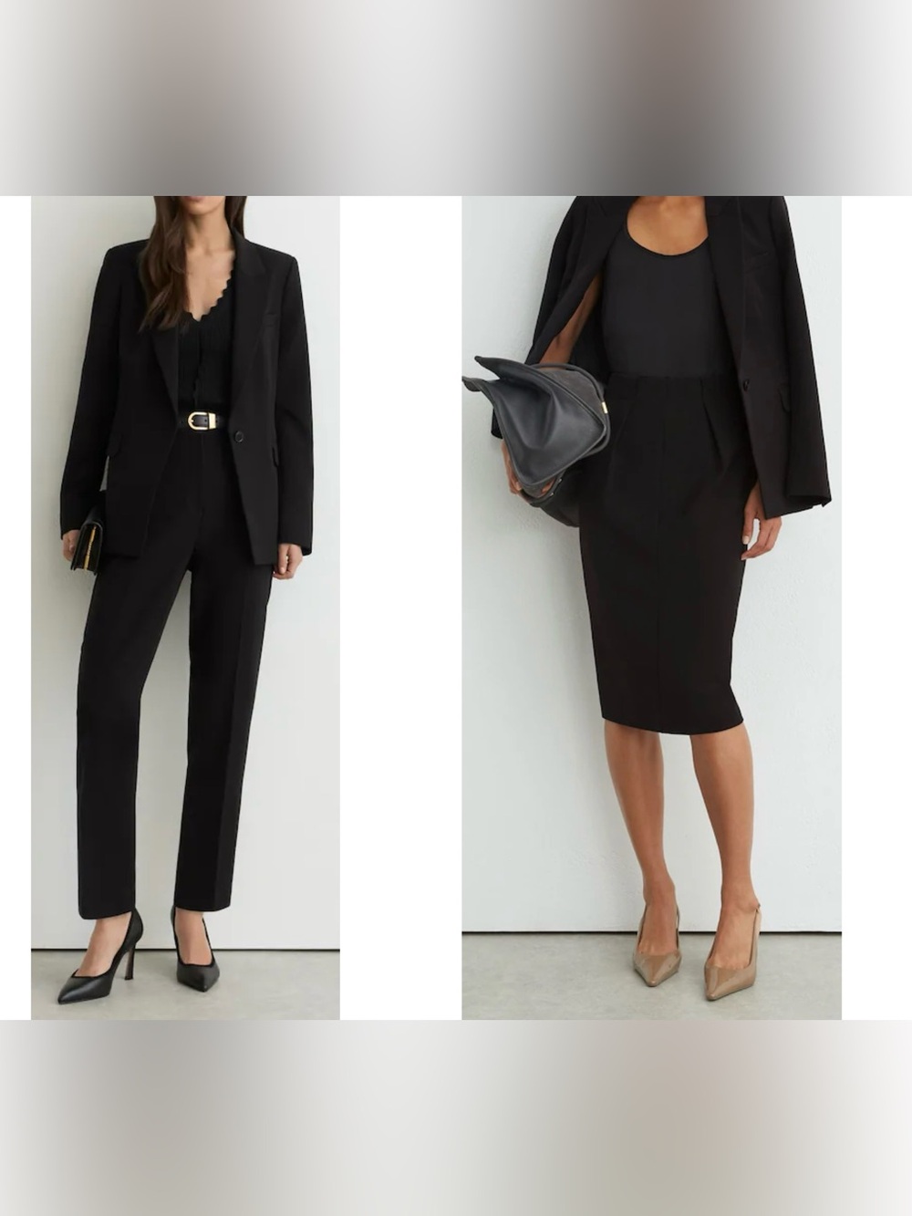 REISS Gabi 3 Piece Suit Set Black Blazer Pants Skirt Size 2 Workwear Career NEW